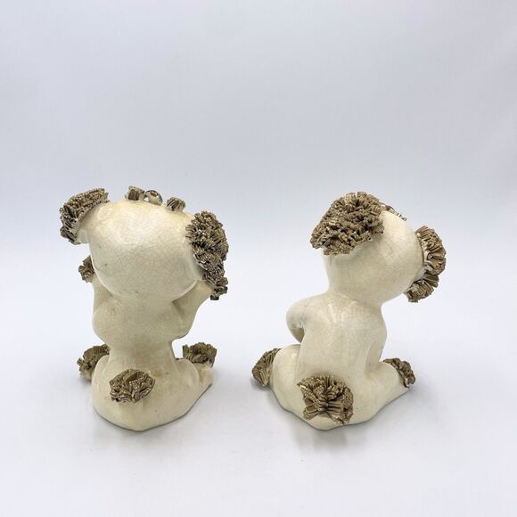Vintage Spaghetti Ceramic Dogs Pair Mid Century Poodles Style Figurines 1950s 4” - Picture 4 of 10